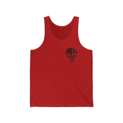 American Flag Skull Tank Top — Distressed Patriotic USA Sleeveless Tee