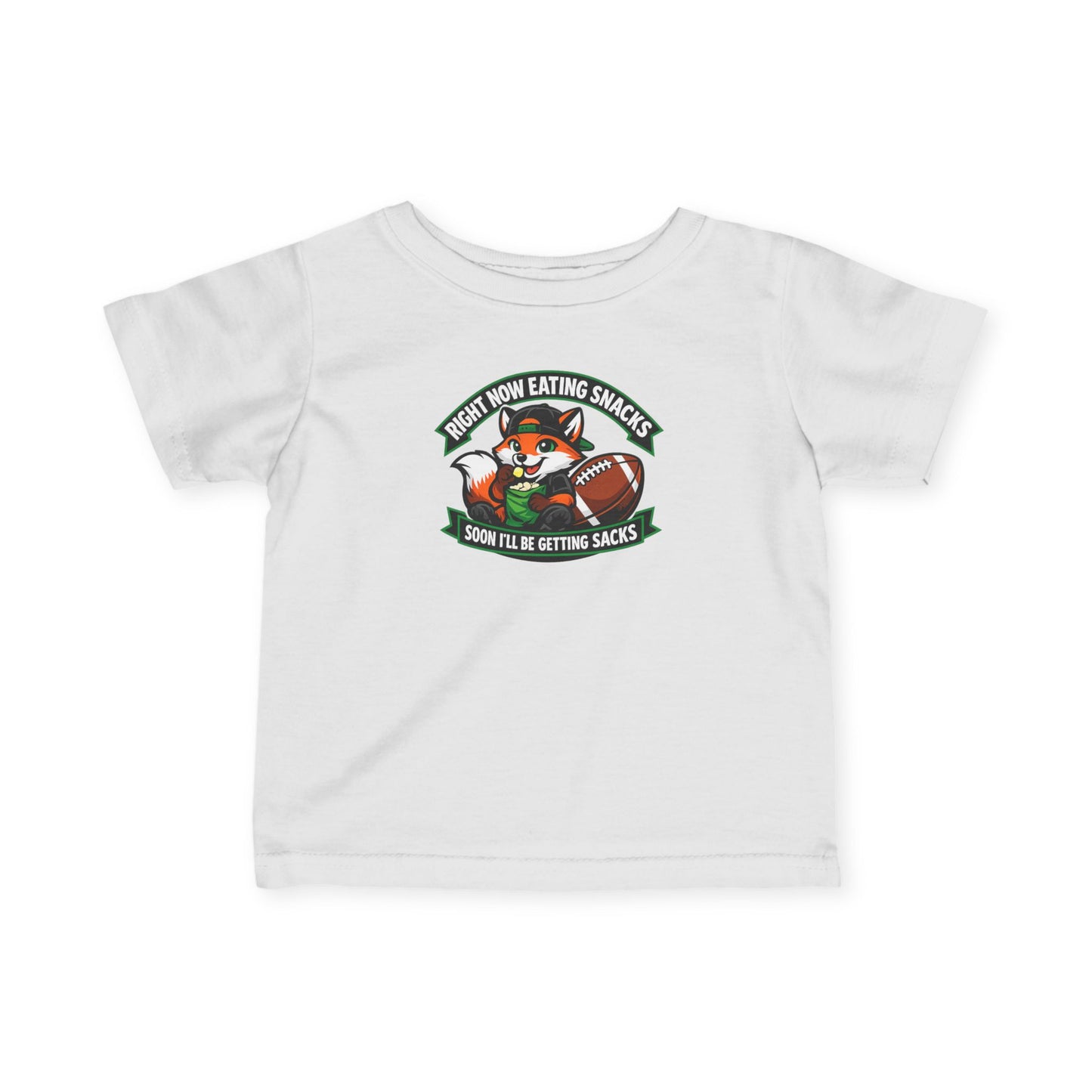 Infant Tee — Cute Football Fox "Right Now Eating Snacks, Soon I'll Be Getting Sacks" Baby Shirt