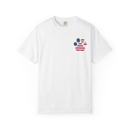 Patriotic Messy Bun T-Shirt — American Flag Bandana & Sunglasses