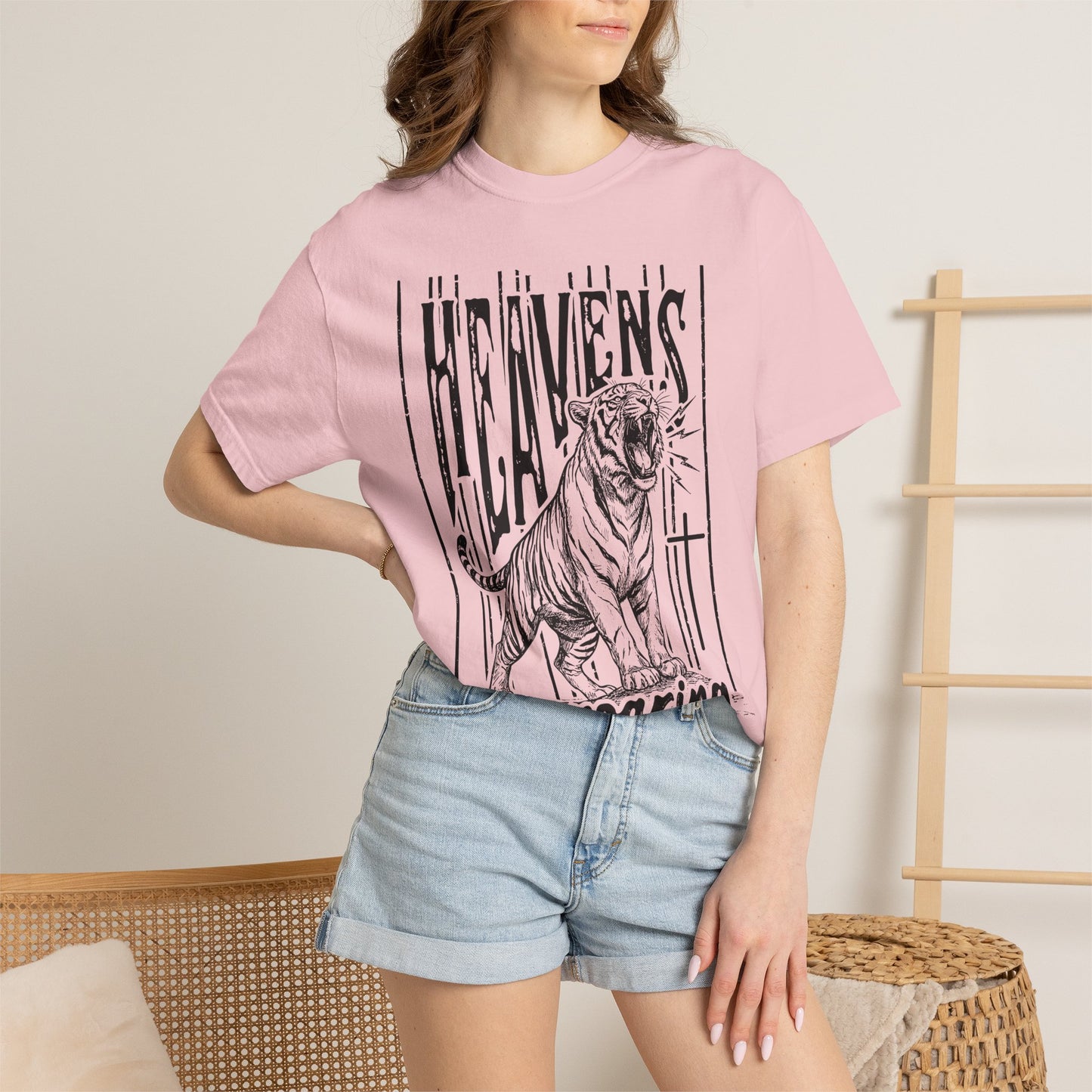 Heaven's Are Roaring Tiger Tee- Pink Writing