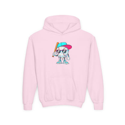 Youth Double Sided Baseball Hoodie — Colorful Dripping Ball & Cool Batter Graphic