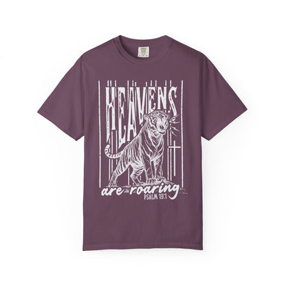 Heaven's Are Roaring Tiger Tee- Purple Writing