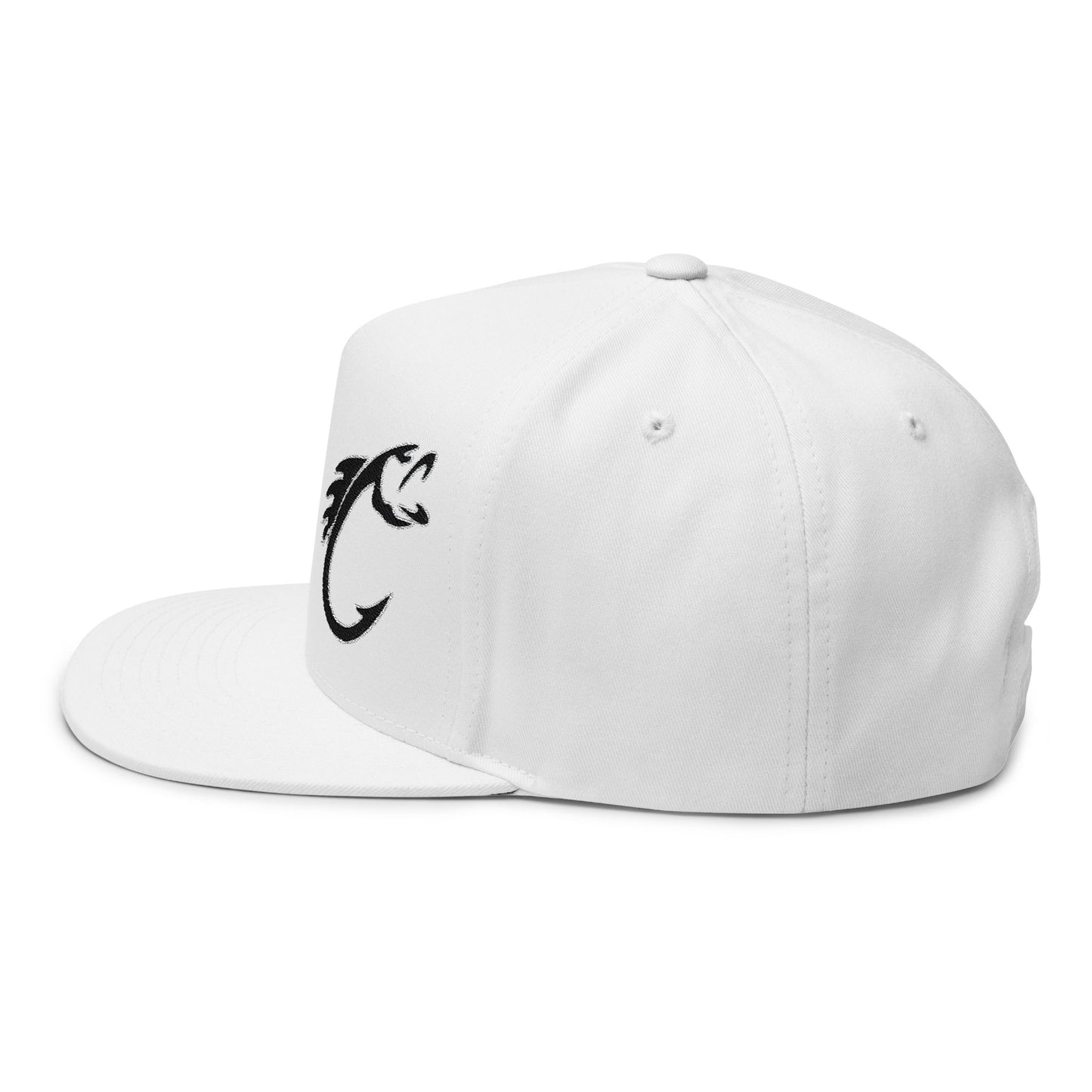 Embroidered Fish Hook Flat Bill Cap – Fishing Logo Snapback Hat
