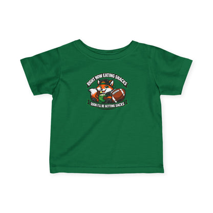 Infant Tee — Cute Football Fox "Right Now Eating Snacks, Soon I'll Be Getting Sacks" Baby Shirt