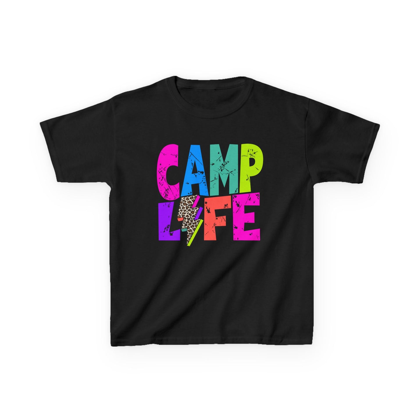Kids T-Shirt "CAMP LIFE" Bright Rainbow Lightning Camp Tee