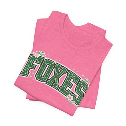 Foxes Vintage Collegiate Tee — Green Varsity Letter Graphic