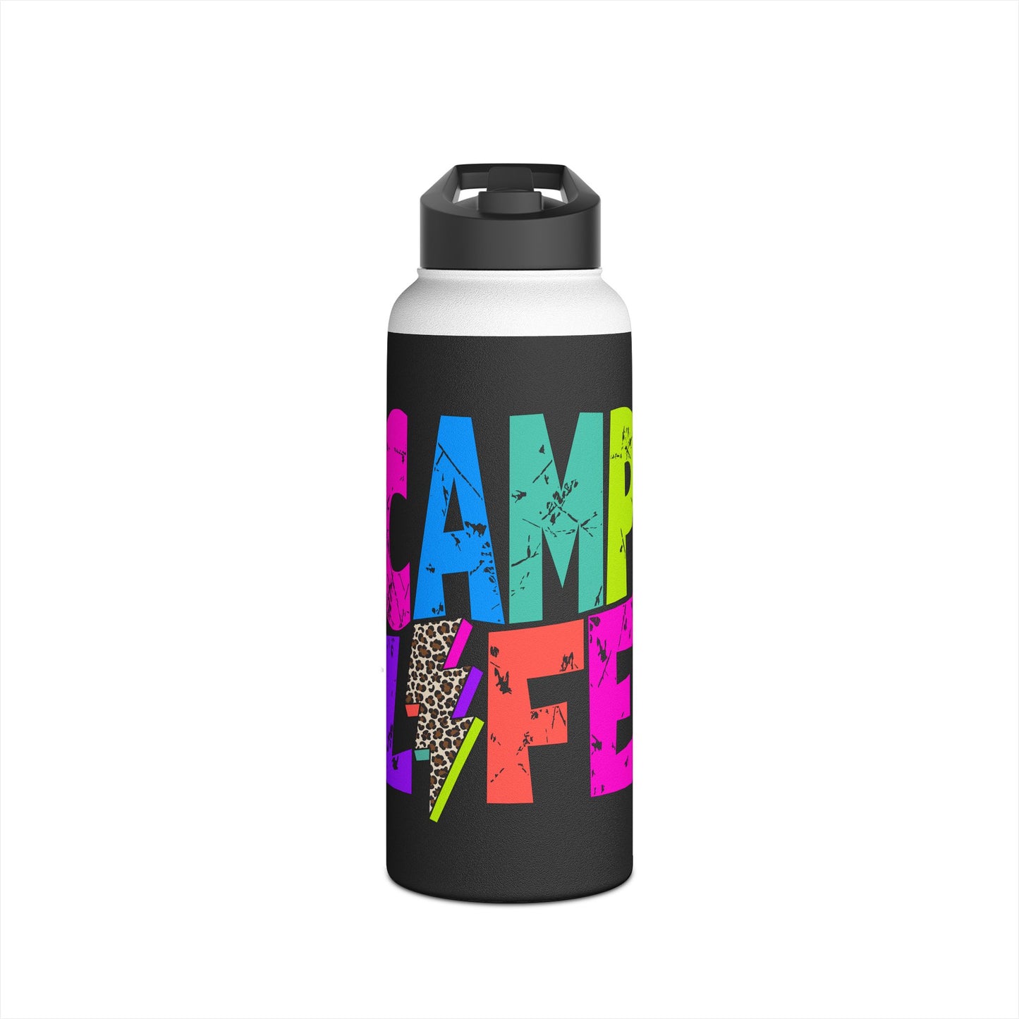 Camp Life Neon Stainless Steel Water Bottle - BLACK