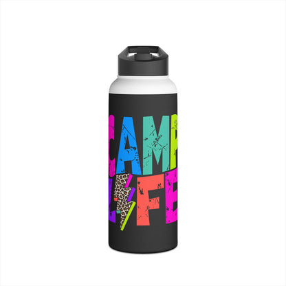 Camp Life Neon Stainless Steel Water Bottle - BLACK