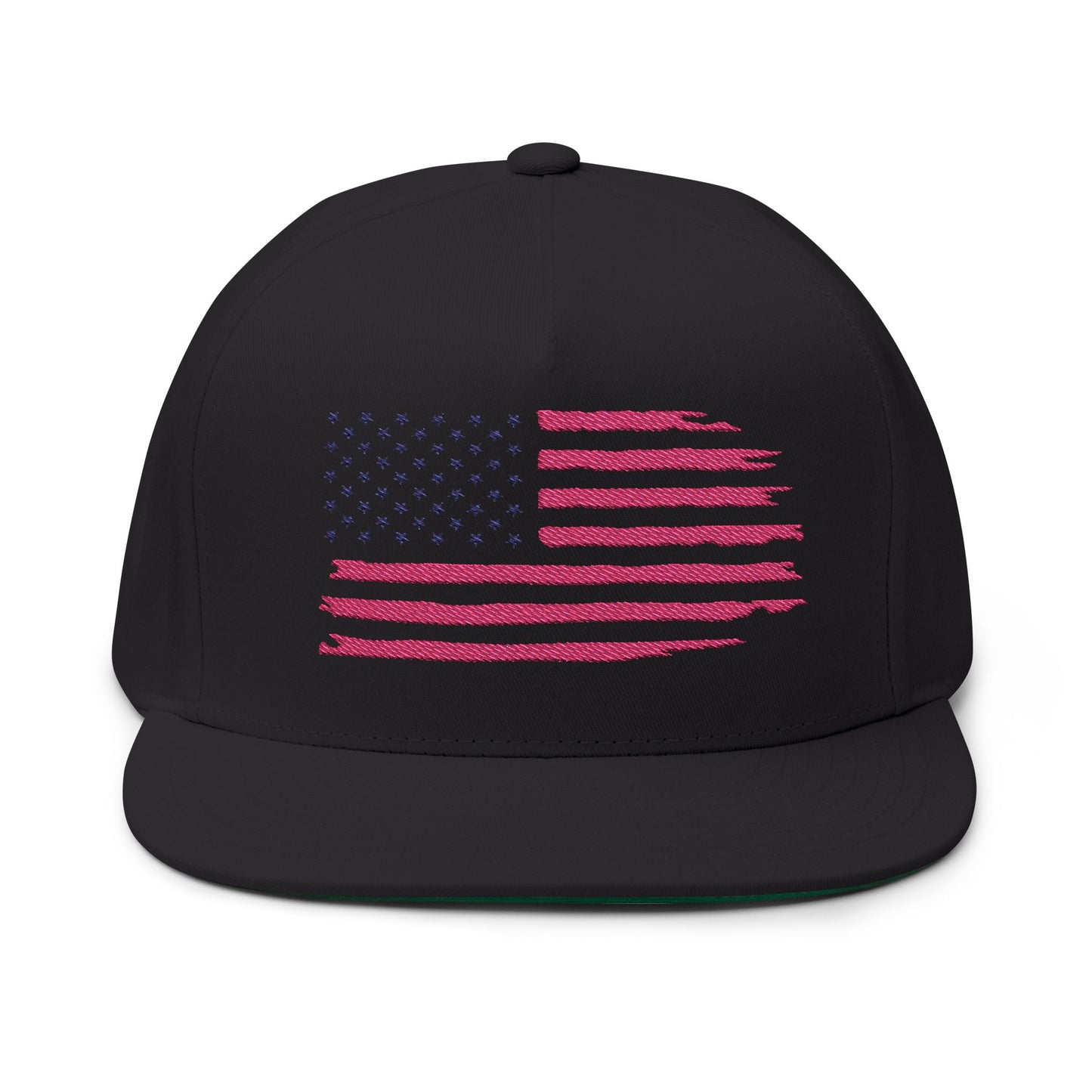 Embroidered USA Sketch Flag Flat Bill Cap