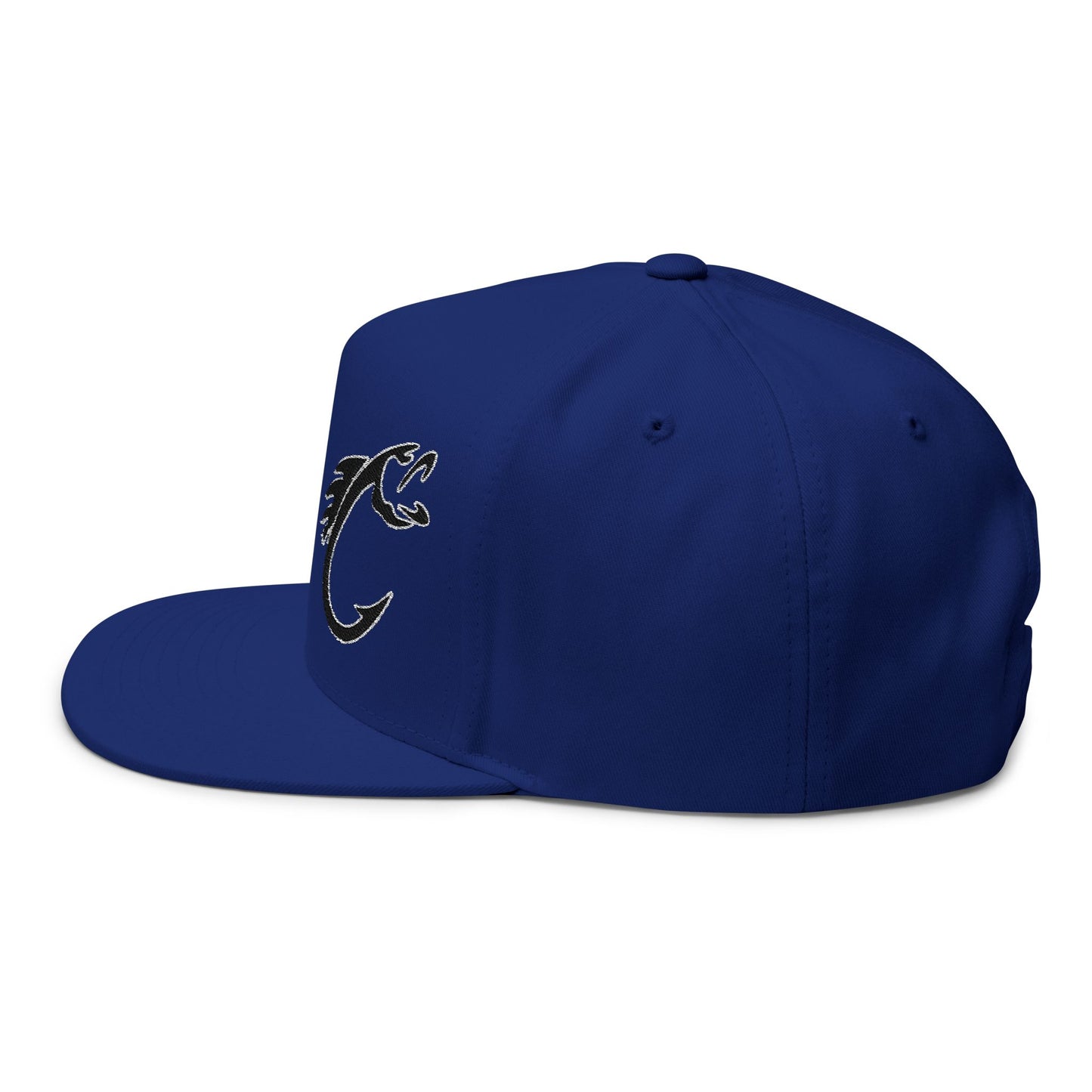 Embroidered Fish Hook Flat Bill Cap – Fishing Logo Snapback Hat