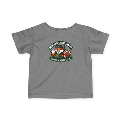 Infant Tee — Cute Football Fox "Right Now Eating Snacks, Soon I'll Be Getting Sacks" Baby Shirt