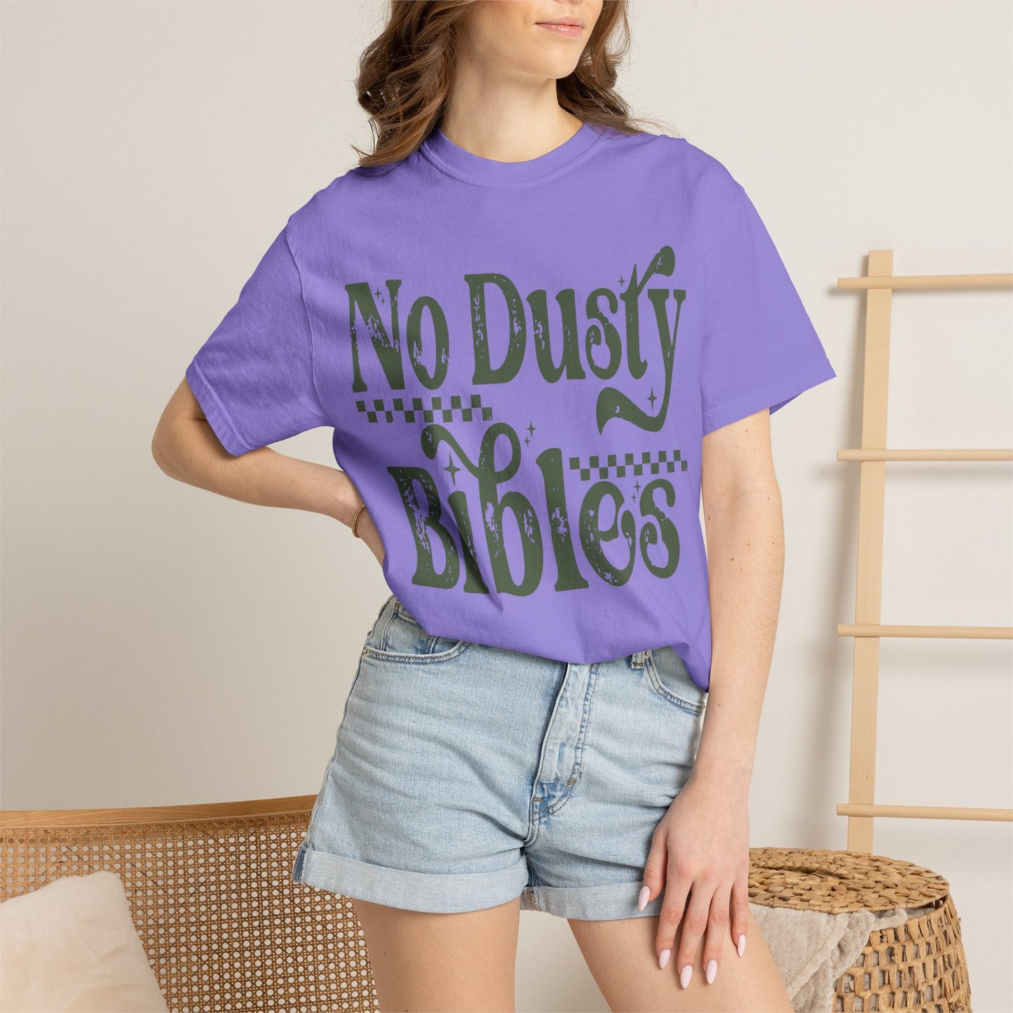 No Dusty Bibles Tee - Green (Sage) Writing