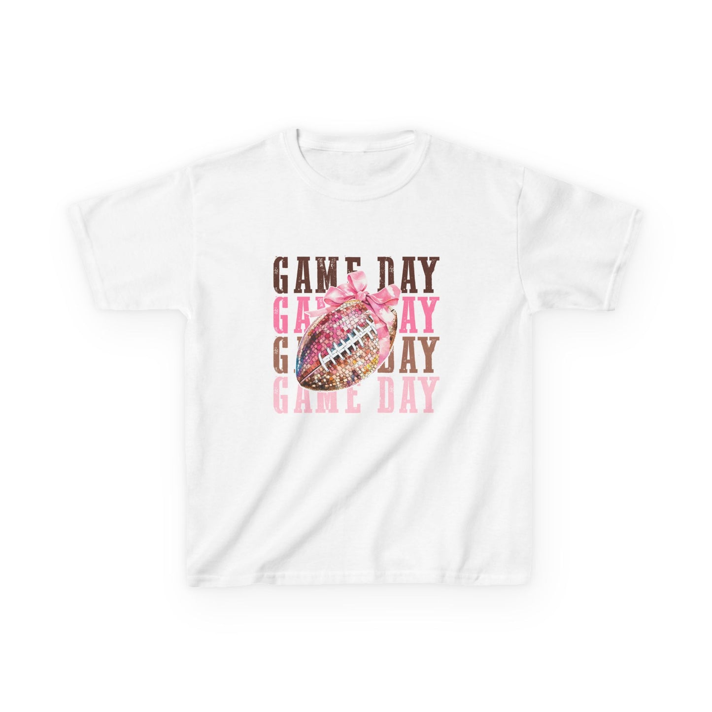 Kids Game Day T‑Shirt — Pink Glitter Football Design