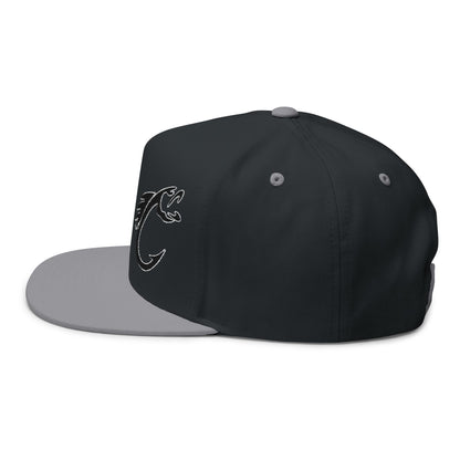 Embroidered Fish Hook Flat Bill Cap – Fishing Logo Snapback Hat