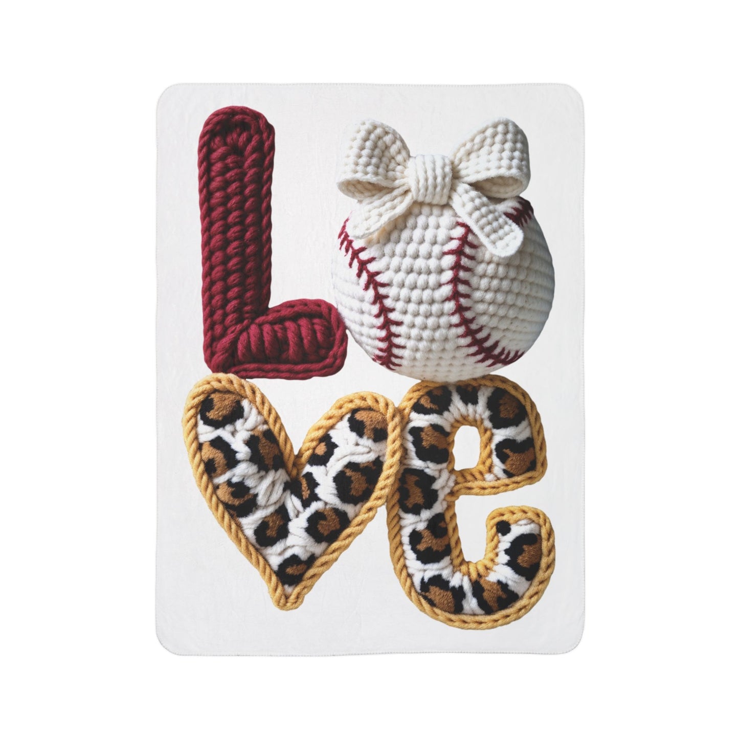 Baseball Love Sherpa Blanket — Cozy Leopard Knit Baseball Design