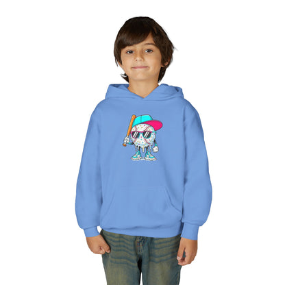 Youth Double Sided Baseball Hoodie — Colorful Dripping Ball & Cool Batter Graphic