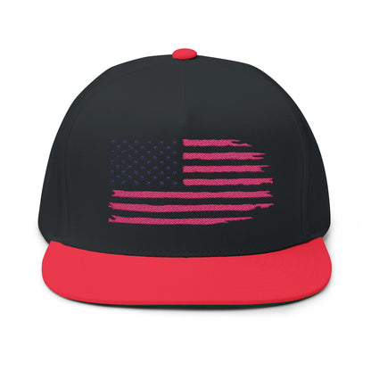 Embroidered USA Sketch Flag Flat Bill Cap