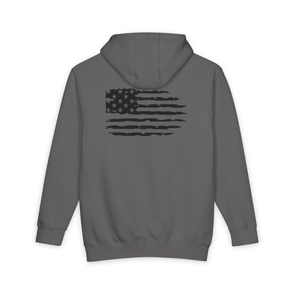 American Flag Skull Hoodie — Distressed Patriotic Pullover