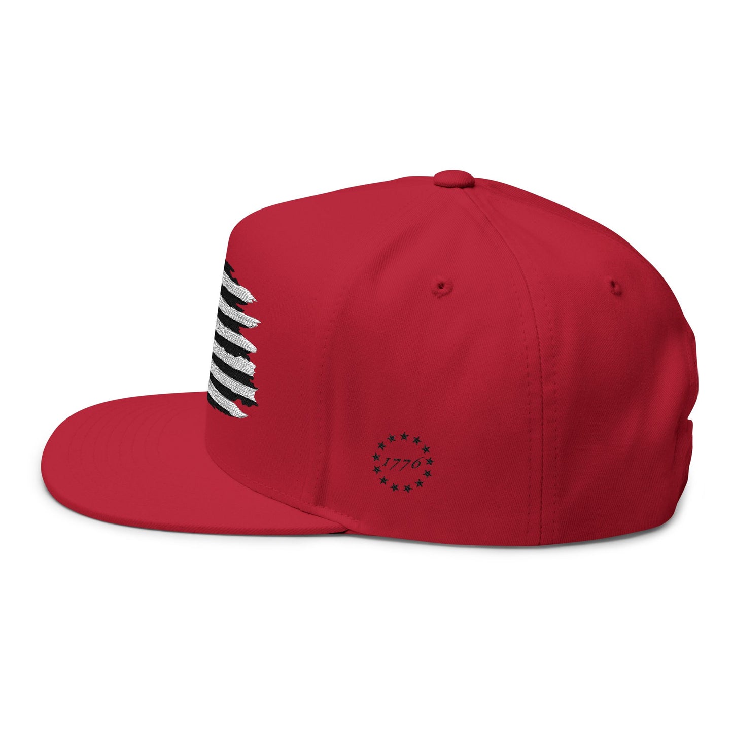 American Flag Flat Bill Cap — Distressed Embroidered USA Snapback