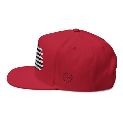 American Flag Flat Bill Cap — Distressed Embroidered USA Snapback