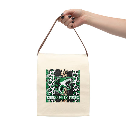 Caddo Mills Foxes Leopard Print Canvas Lunch Bag with Strap