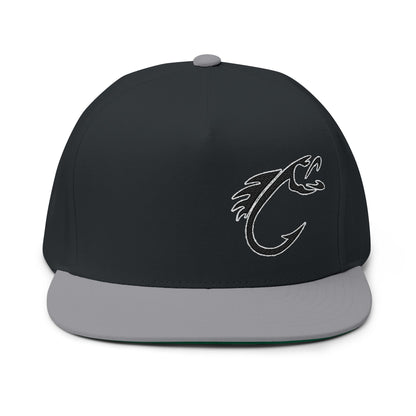 Embroidered Fish Hook Flat Bill Cap – Fishing Logo Snapback Hat