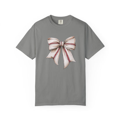 Baseball Stitch Bow T-Shirt — Cute Sports Ribbon Graphic Tee