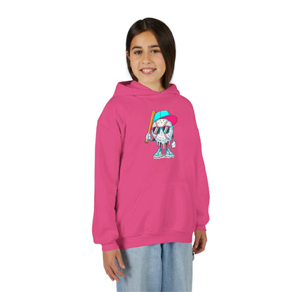 Youth Double Sided Baseball Hoodie — Colorful Dripping Ball & Cool Batter Graphic