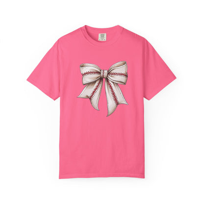 Baseball Stitch Bow T-Shirt — Cute Sports Ribbon Graphic Tee