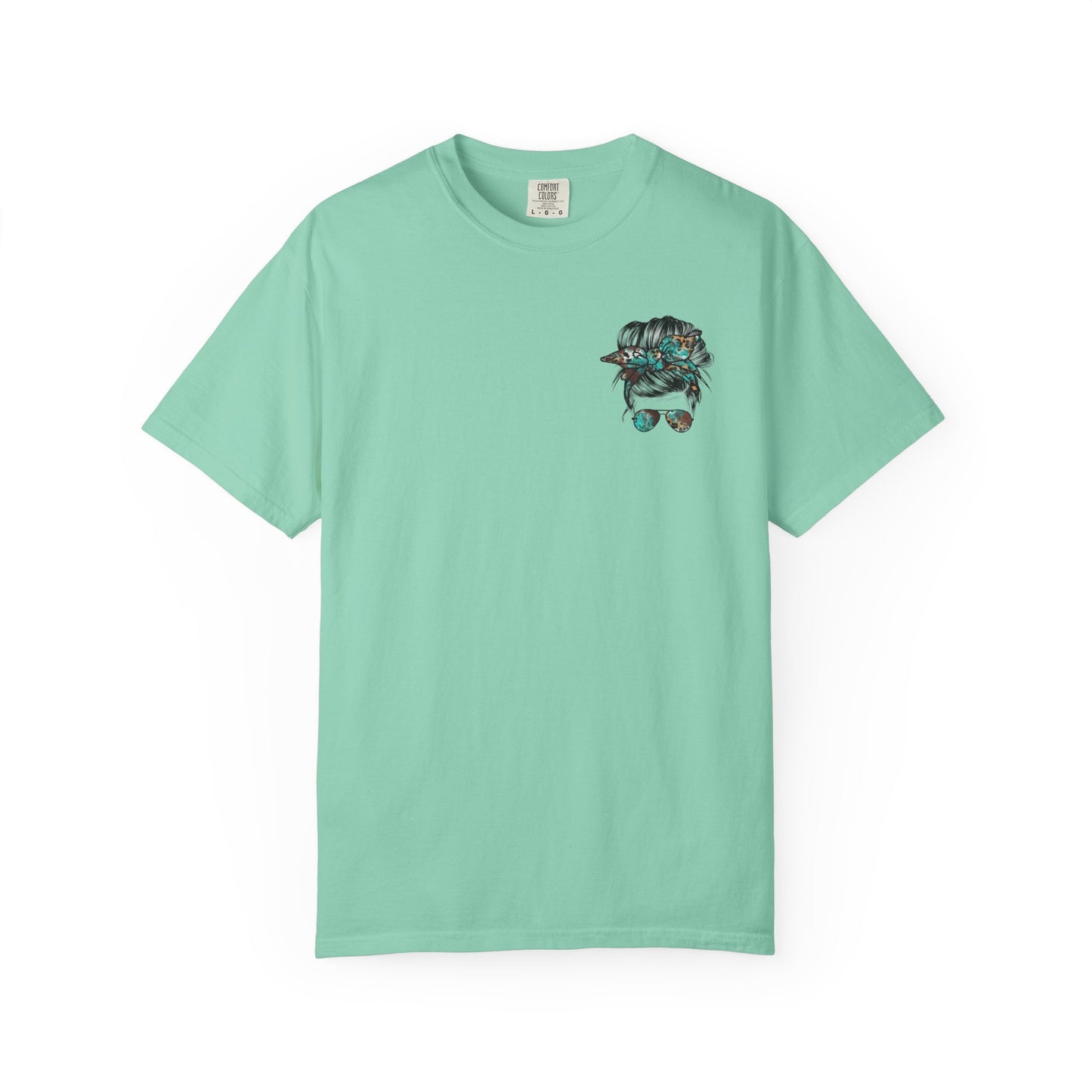 Teal Messy Hair Bun Cheetah Tee