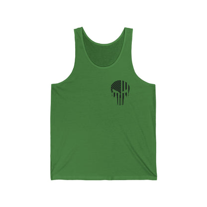 American Flag Skull Tank Top — Distressed Patriotic USA Sleeveless Tee