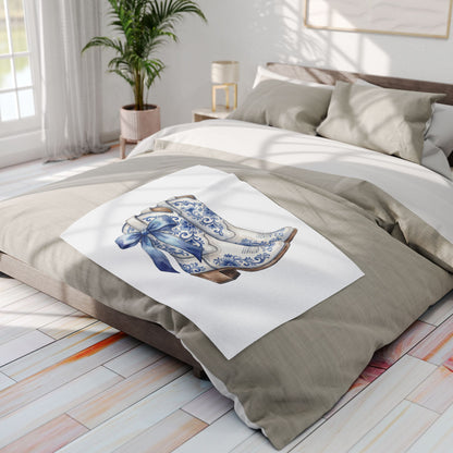 Blue Floral Cowboy Boots Fleece Blanket