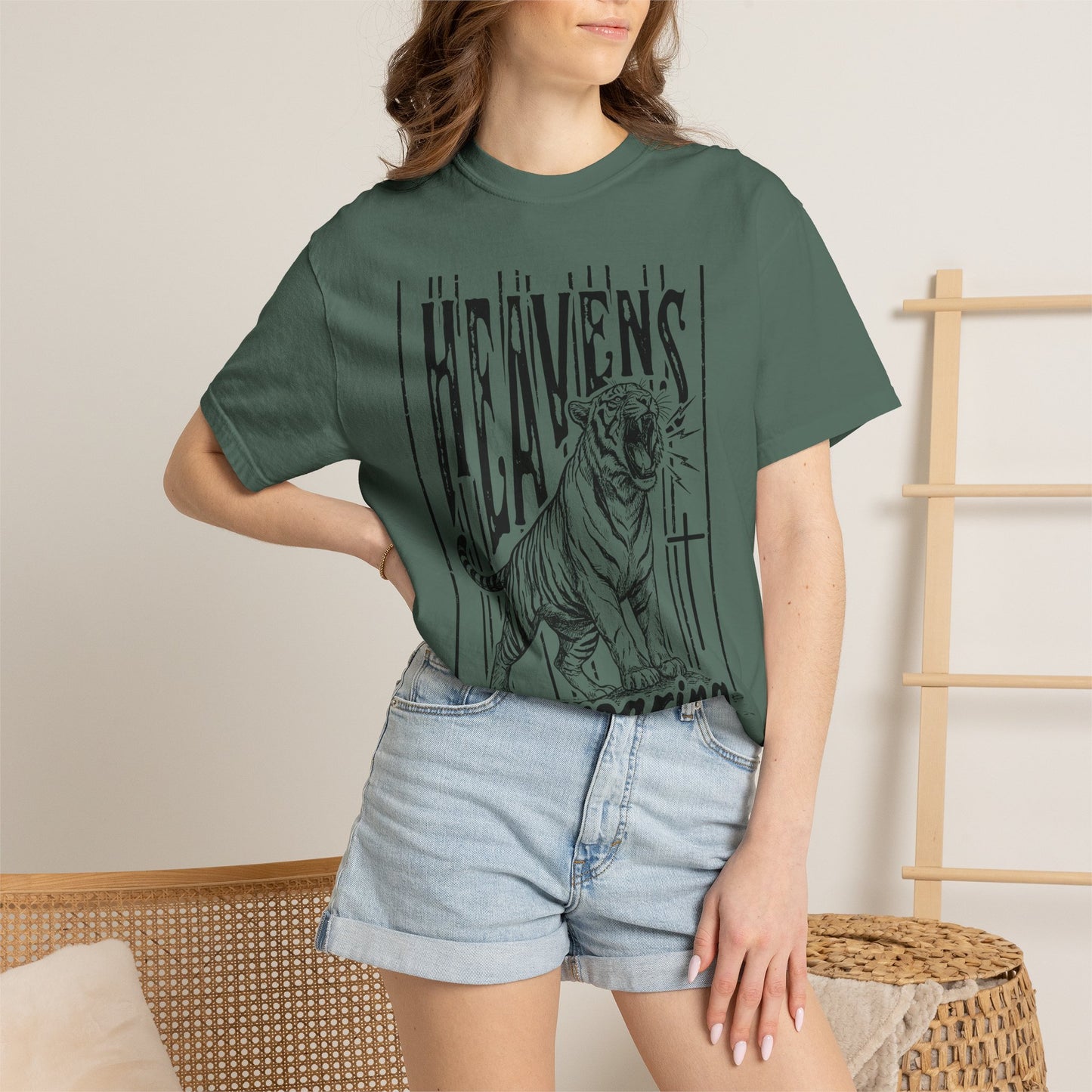 Heaven's Are Roaring Tiger Tee- Pink Writing