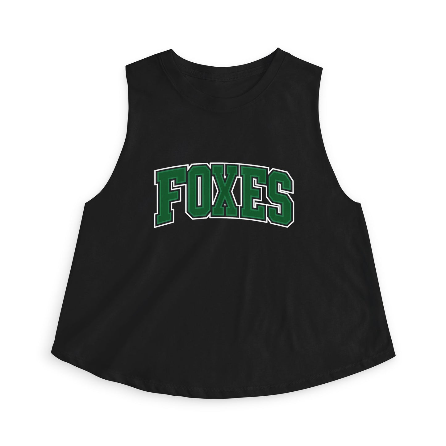 Foxes Crop Top — Women's Athletic Tank Top with Green Collegiate Logo