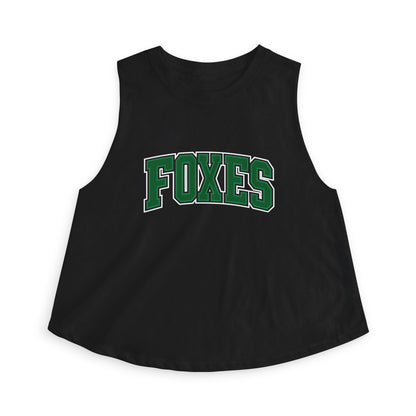 Foxes Crop Top — Women's Athletic Tank Top with Green Collegiate Logo