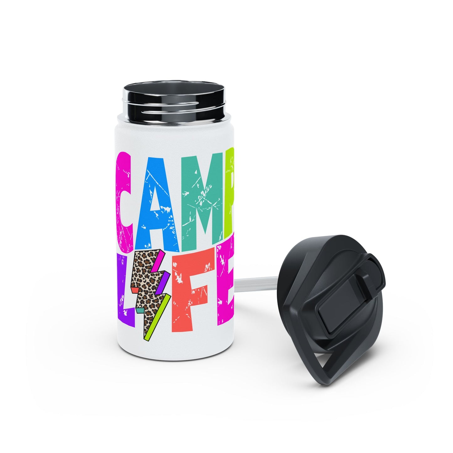 Camp Life Neon Stainless Steel Water Bottle - BLACK