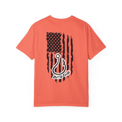 Fishing Hook Flag T-Shirt — "Bite Me" Back Graphic