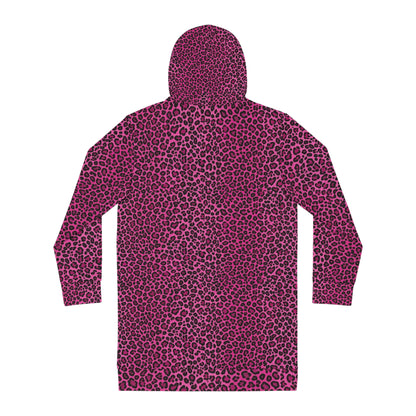 Pink Leopard Print Hoodie Dress — Women's Cozy AOP Hooded Tunic