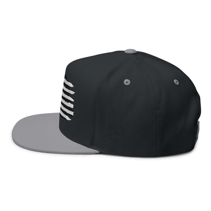 American Flag Flat Bill Cap — Distressed Embroidered USA Snapback