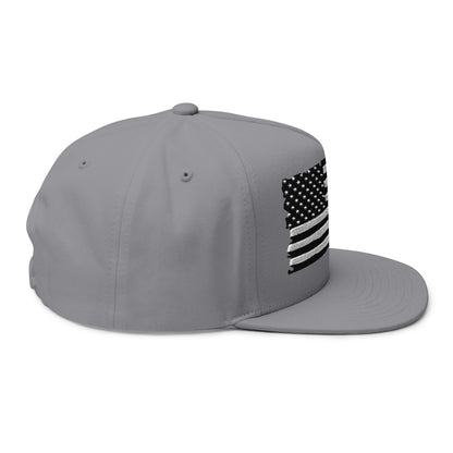 American Flag Flat Bill Cap — Distressed Embroidered USA Snapback