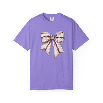 Baseball Stitch Bow T-Shirt — Cute Sports Ribbon Graphic Tee