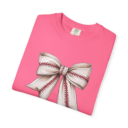 Baseball Stitch Bow T-Shirt — Cute Sports Ribbon Graphic Tee