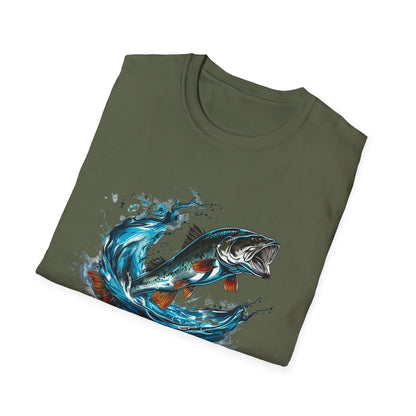 Bass Fishing T‑Shirt - Leaping Bass Water Splash Graphic Tee