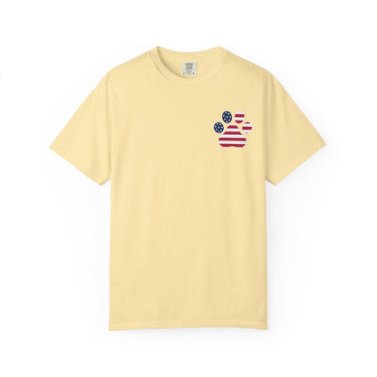 Patriotic Messy Bun T-Shirt — American Flag Bandana & Sunglasses