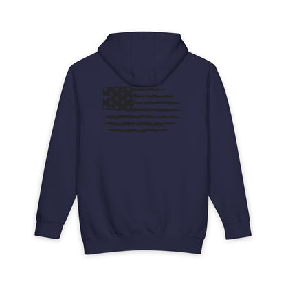 American Flag Skull Hoodie — Distressed Patriotic Pullover