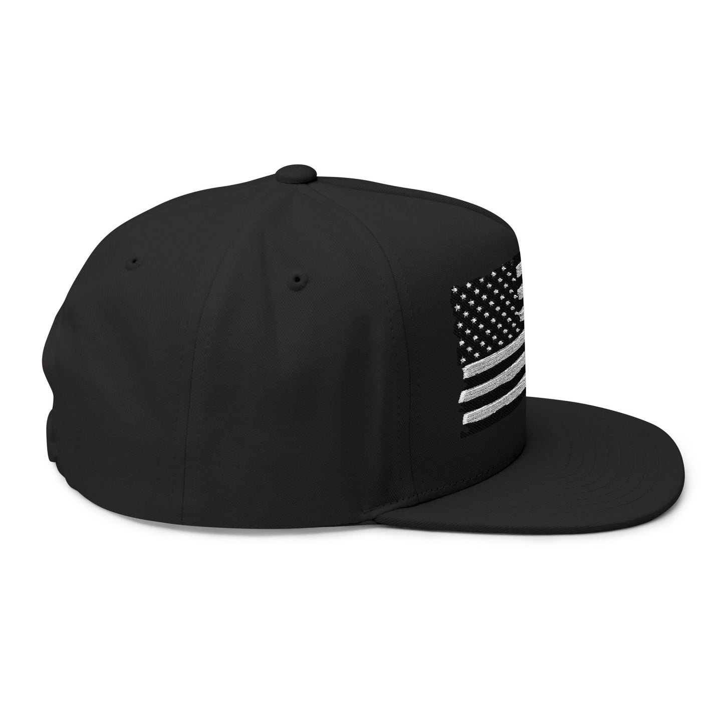American Flag Flat Bill Cap — Distressed Embroidered USA Snapback