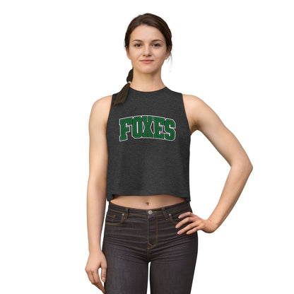Foxes Crop Top — Women's Athletic Tank Top with Green Collegiate Logo