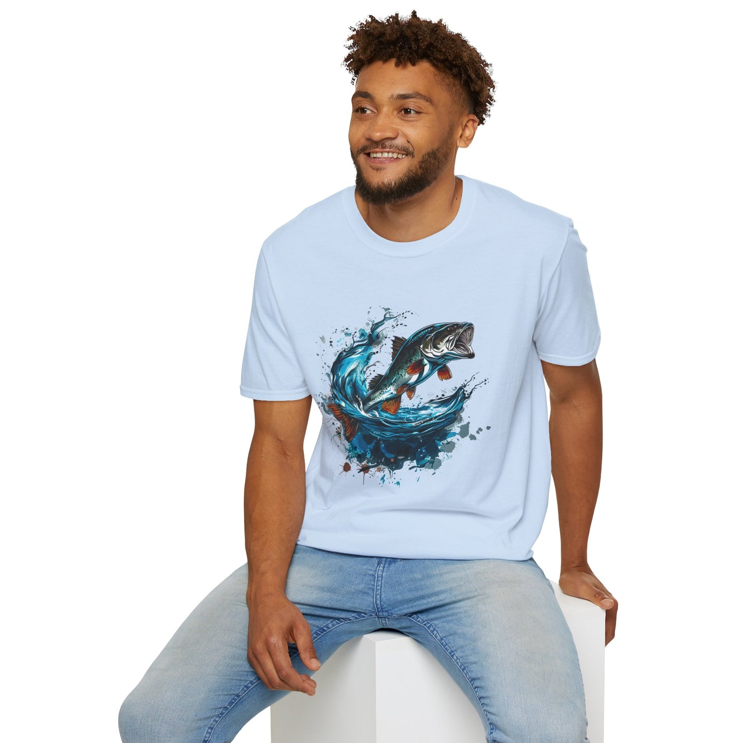 Bass Fishing T‑Shirt - Leaping Bass Water Splash Graphic Tee