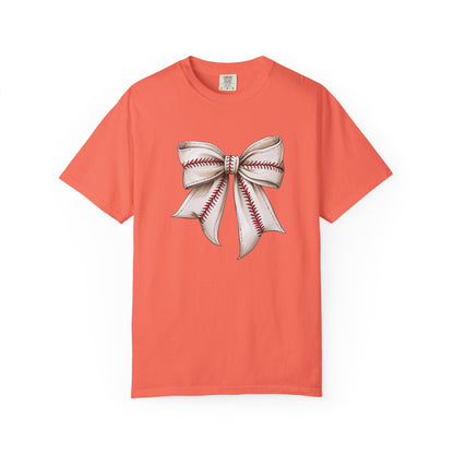 Baseball Stitch Bow T-Shirt — Cute Sports Ribbon Graphic Tee