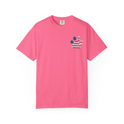 Patriotic Messy Bun T-Shirt — American Flag Bandana & Sunglasses